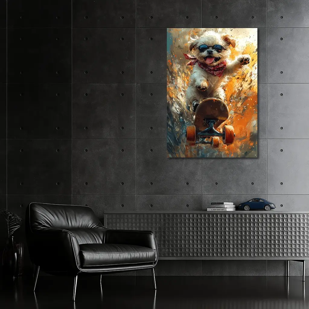 Cool Dog Skateboarding Colorful Abstract Background – Wall Art