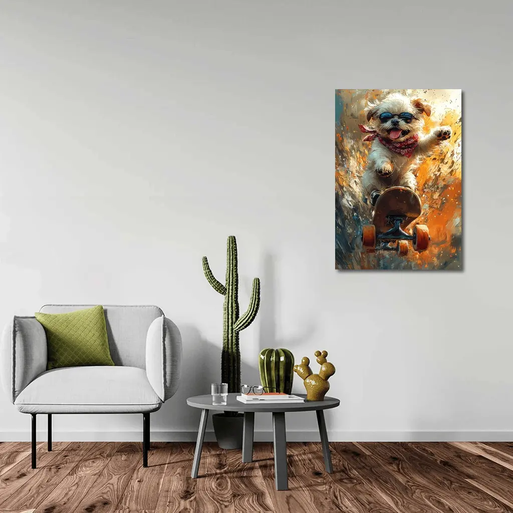 Cool Dog Skateboarding Colorful Abstract Background – Wall Art