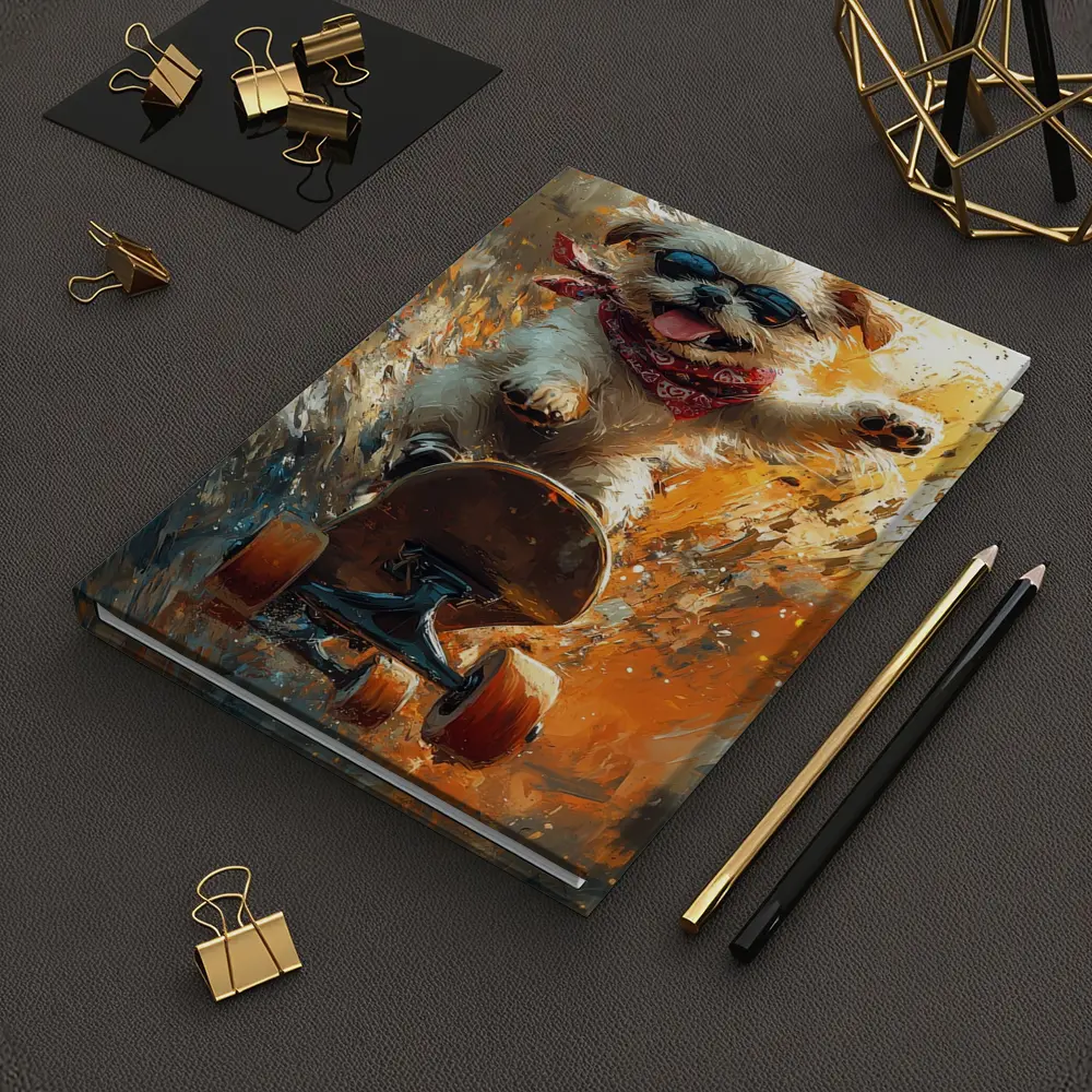 Cool Dog Skateboarding Colorful Abstract Background – Notebooks