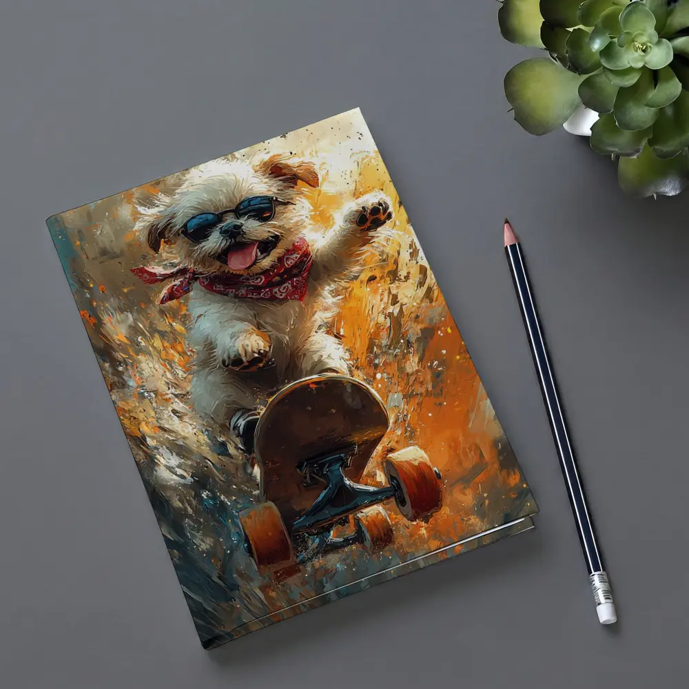 Cool Dog Skateboarding Colorful Abstract Background – Notebooks