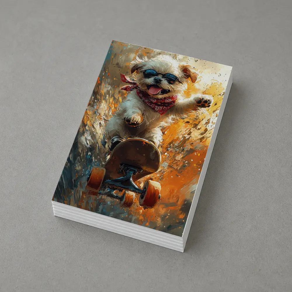 Cool Dog Skateboarding Colorful Abstract Background – Postcards