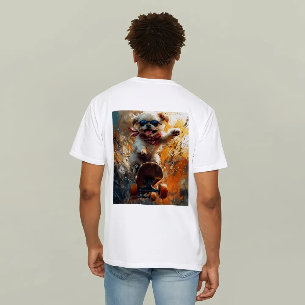 Cool Dog Skateboarding Colorful Abstract Background – T-Shirts