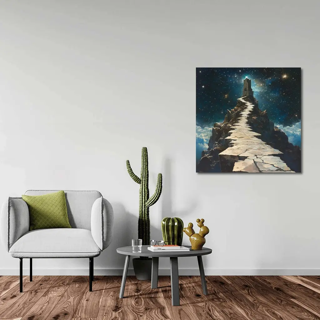 Stone Path Tower Starry Night Fantasy – Wall Art