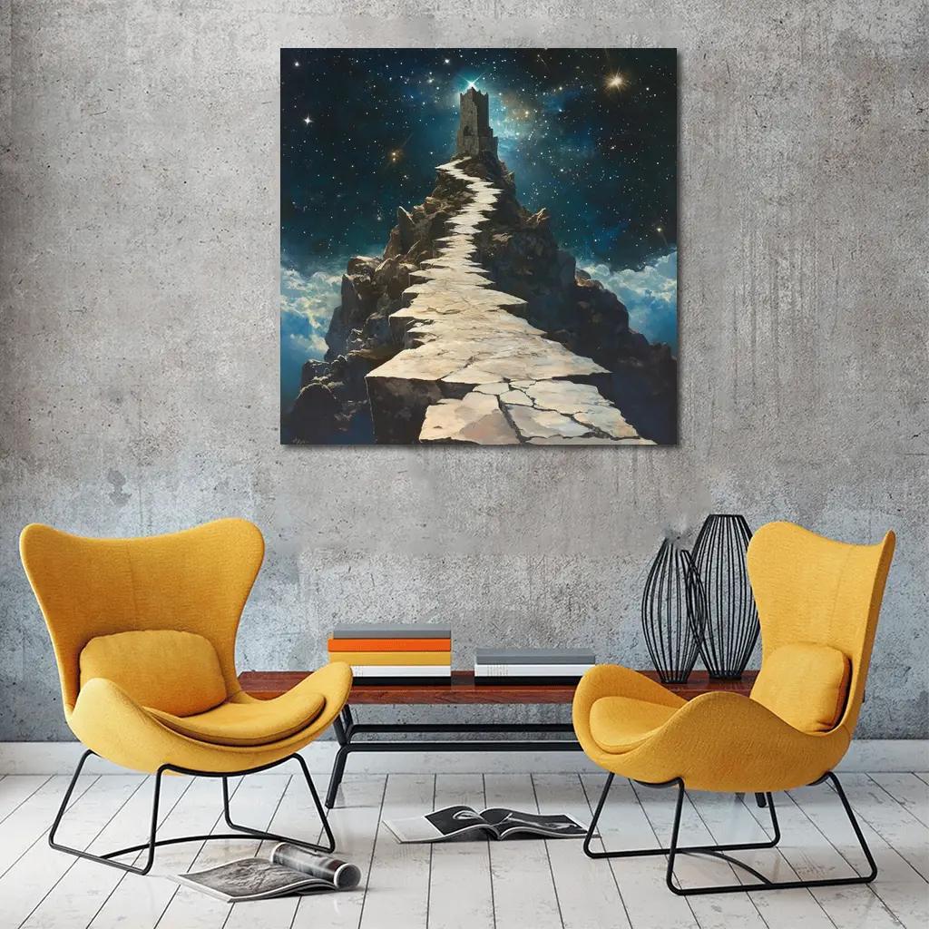 Stone Path Tower Starry Night Fantasy – Wall Art