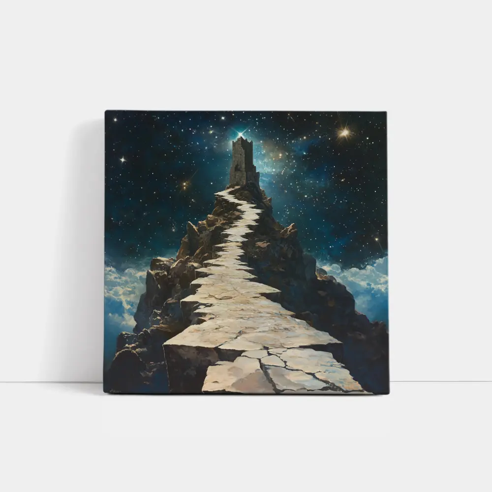 Stone Path Tower Starry Night Fantasy – Wall Art