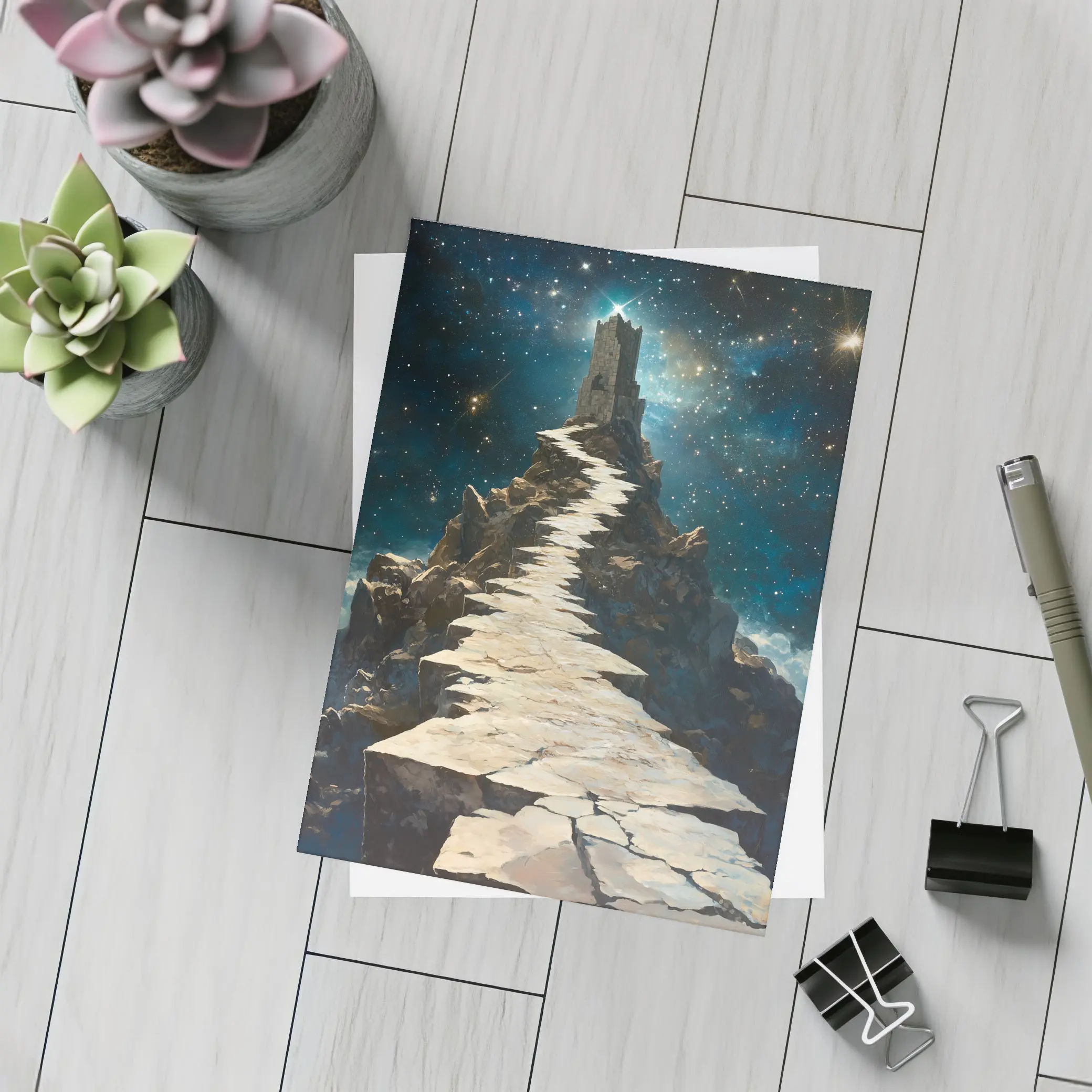 Stone Path Tower Starry Night Fantasy – Postcards