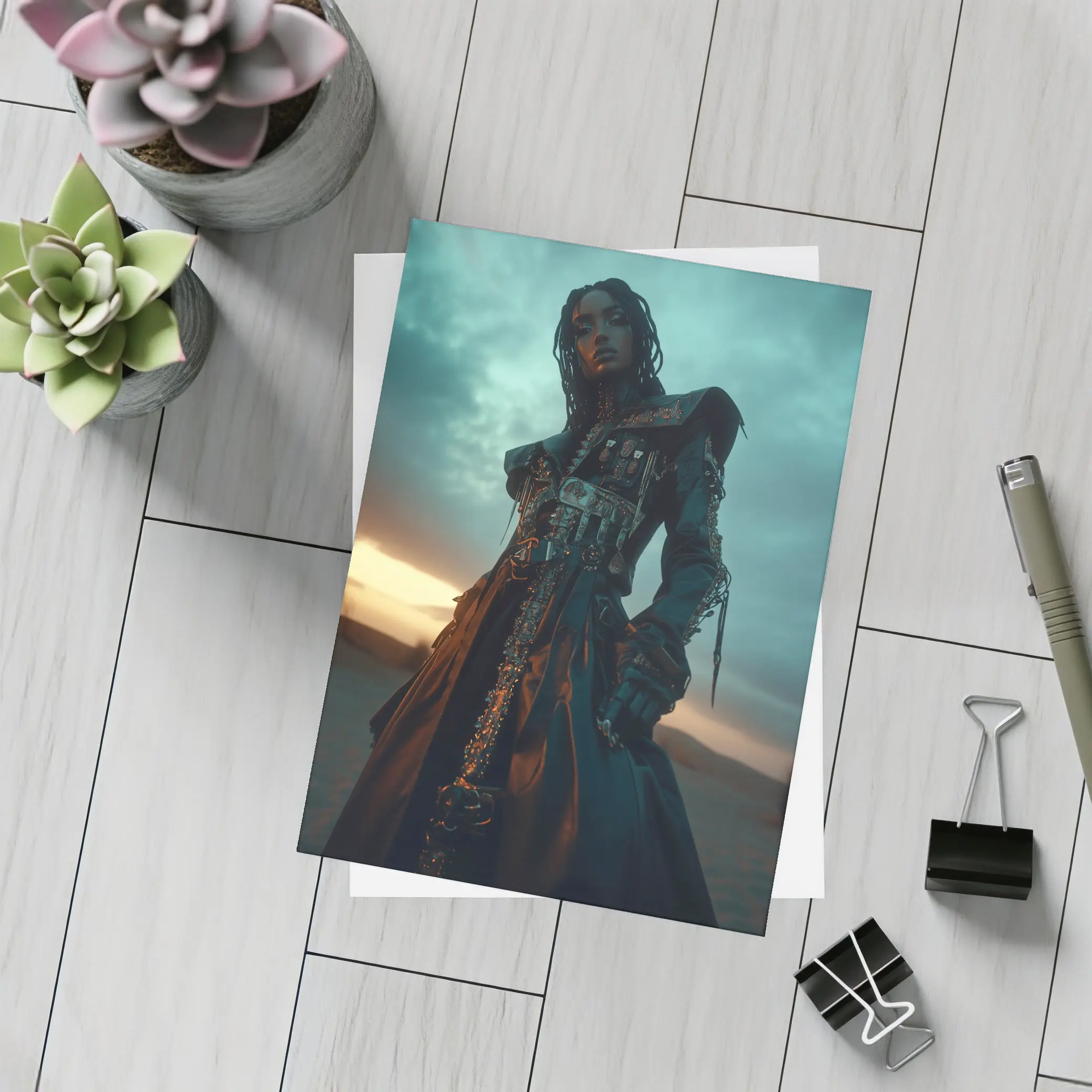 Dark Warrior Woman Desert Storm Fantasy – Postcards