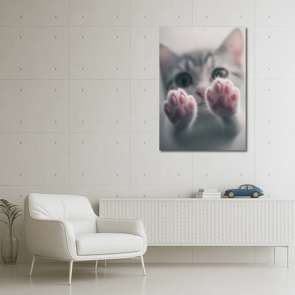 Cute Kitten Paws Up Gray Background – Wall Art