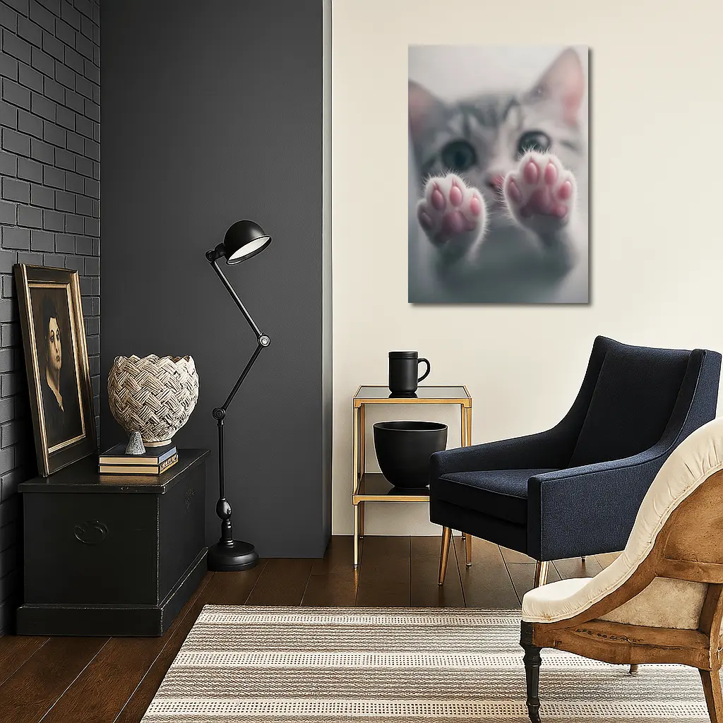 Cute Kitten Paws Up Gray Background – Wall Art