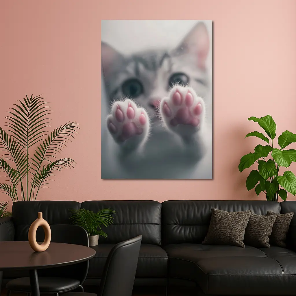 Cute Kitten Paws Up Gray Background – Wall Art