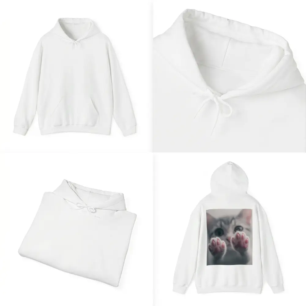 Cute Kitten Paws Up Gray Background – Hoodies