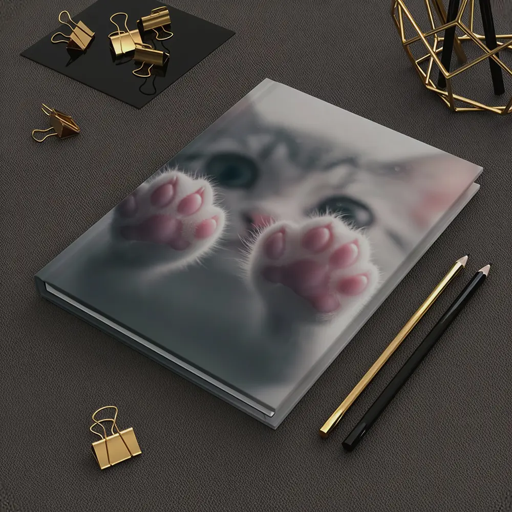 Cute Kitten Paws Up Gray Background – Notebooks