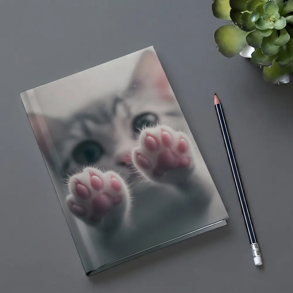 Cute Kitten Paws Up Gray Background – Notebooks