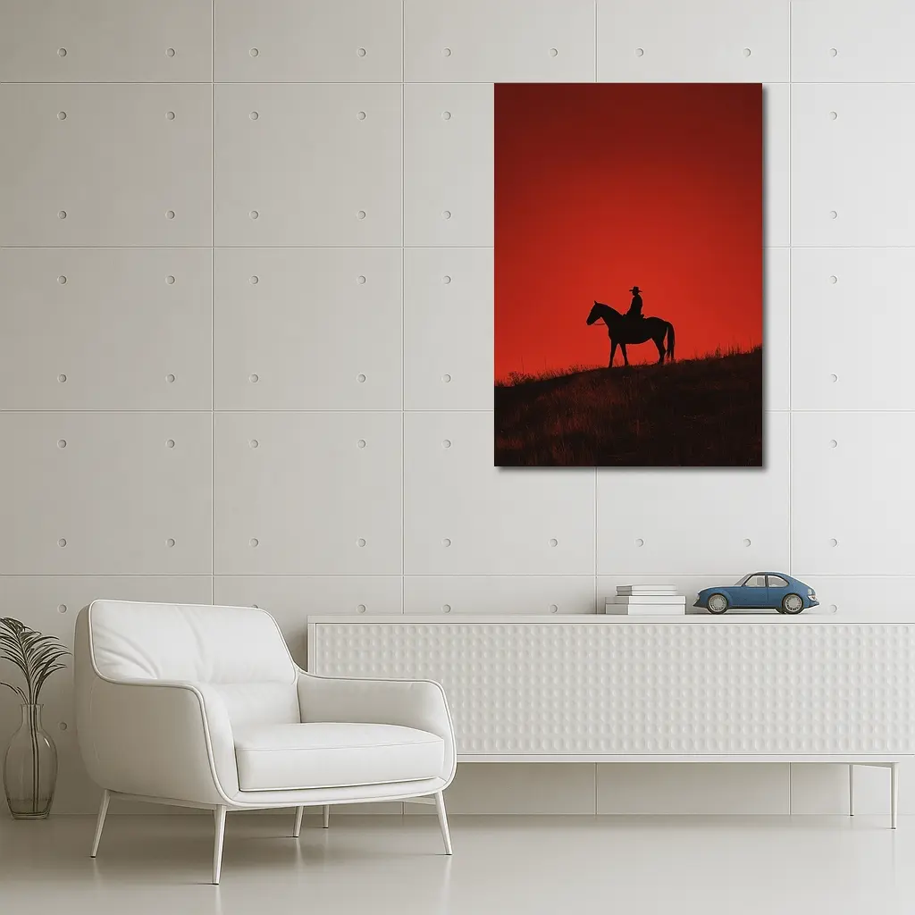 Cowboy Silhouette on Horse Red Sky – Wall Art