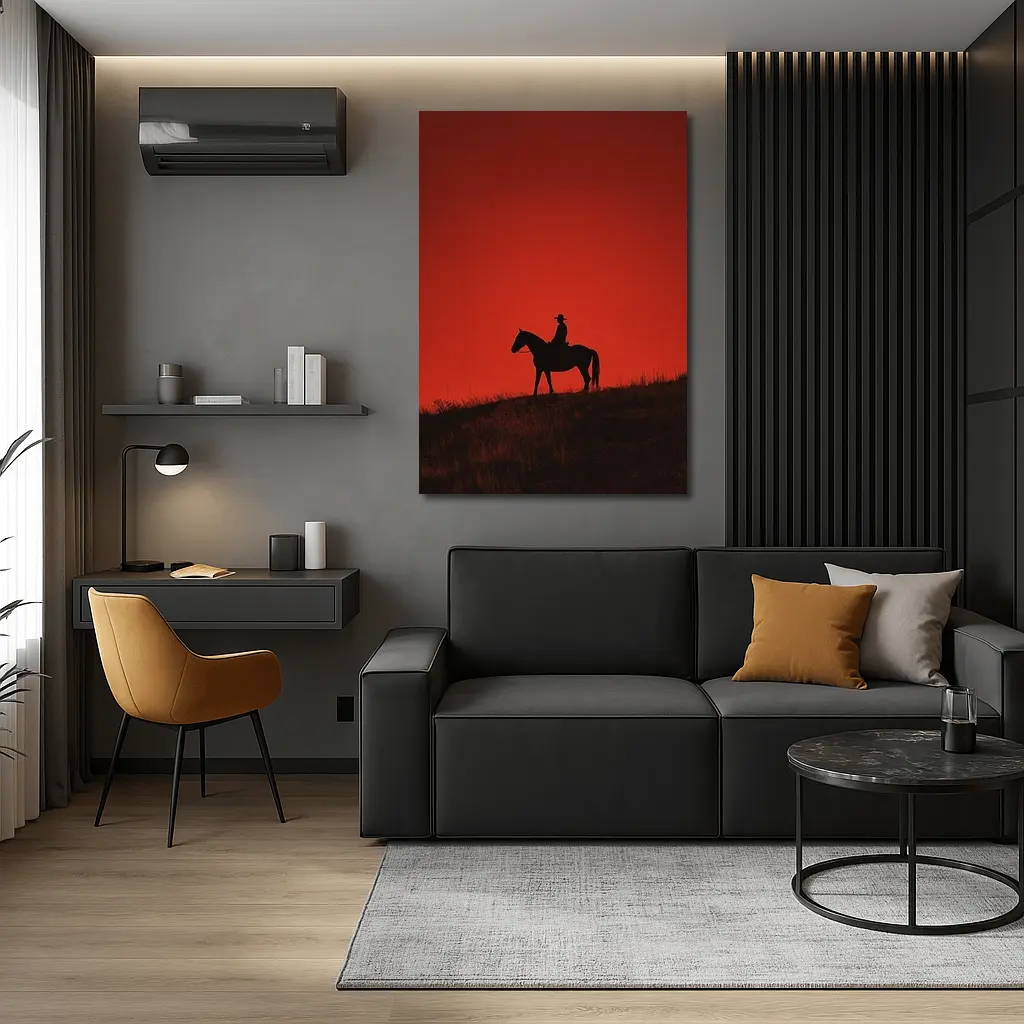 Cowboy Silhouette on Horse Red Sky – Wall Art