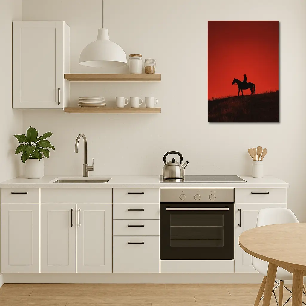 Cowboy Silhouette on Horse Red Sky – Wall Art