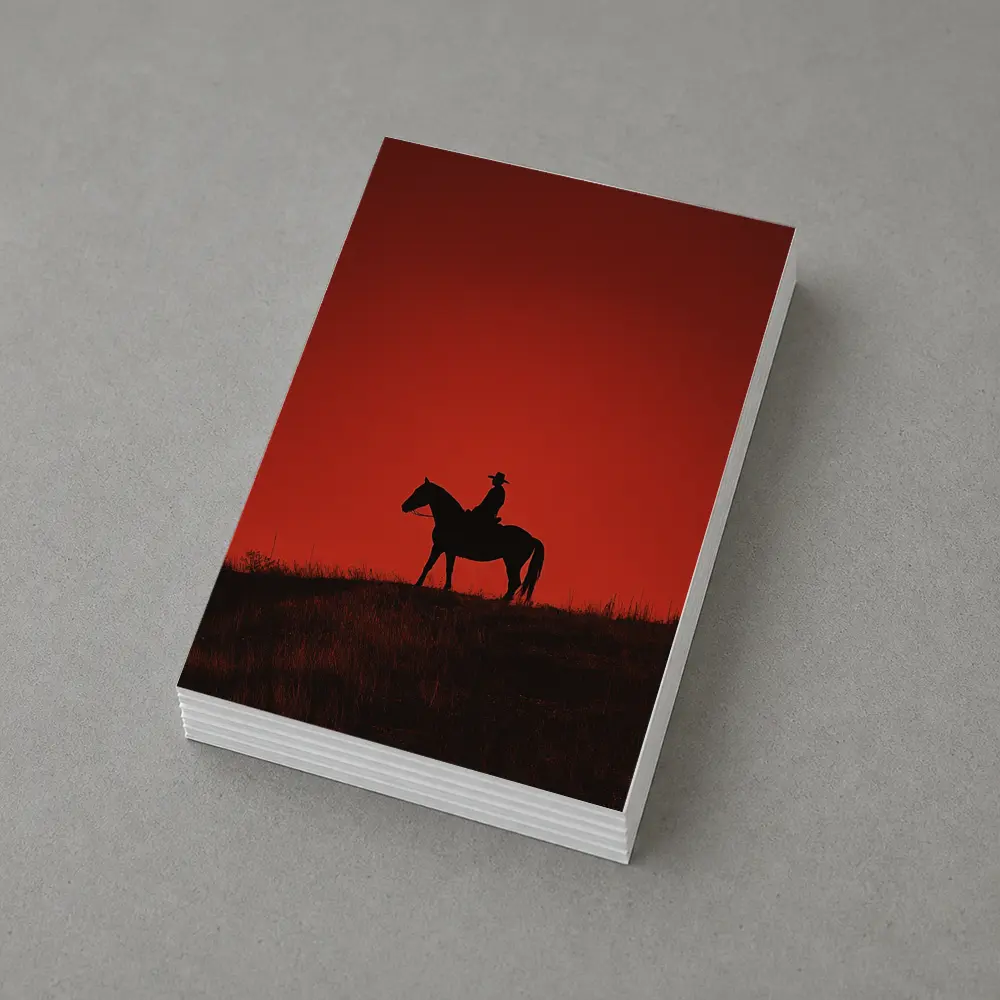 Cowboy Silhouette on Horse Red Sky – Postcards