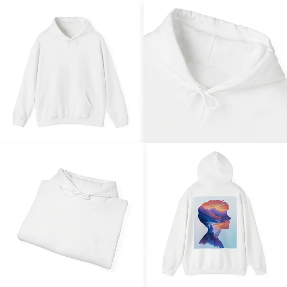 Double Exposure Woman Silhouette Mountain Landscape – Hoodies