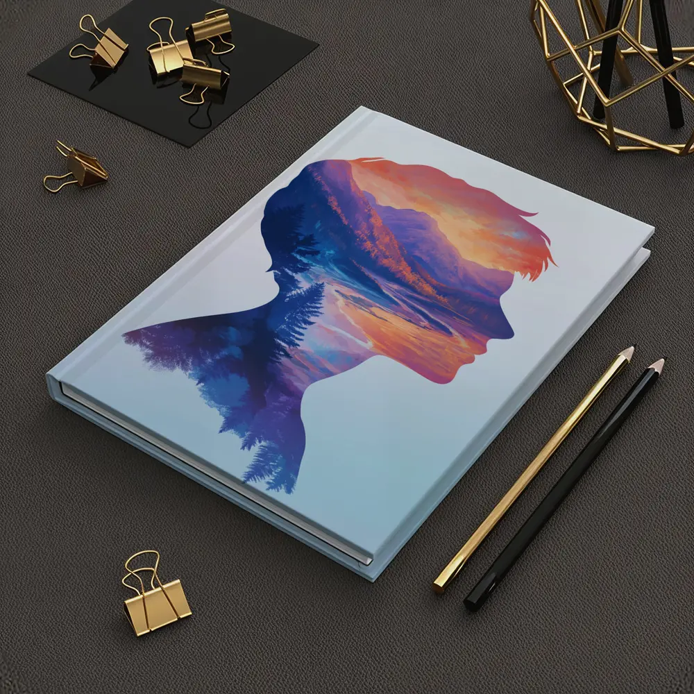 Double Exposure Woman Silhouette Mountain Landscape – Notebooks