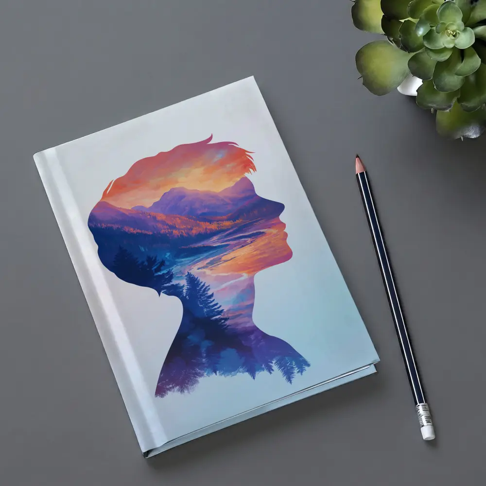 Double Exposure Woman Silhouette Mountain Landscape – Notebooks