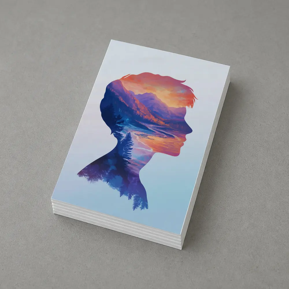 Double Exposure Woman Silhouette Mountain Landscape – Postcards