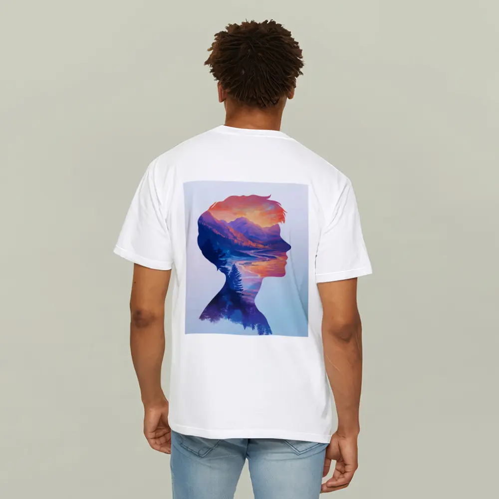 Double Exposure Woman Silhouette Mountain Landscape – T-Shirts
