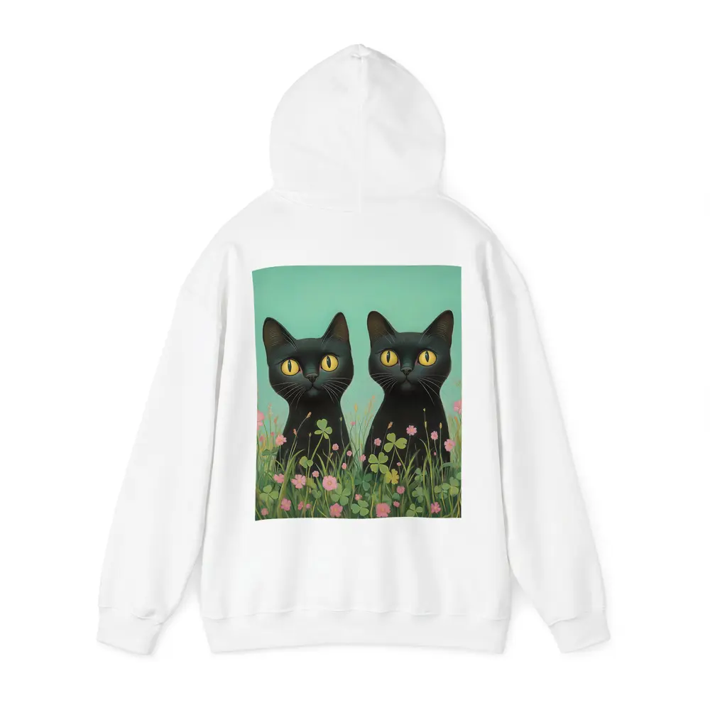 Two Black Cats Among Pink Wildflowers – Hoodies