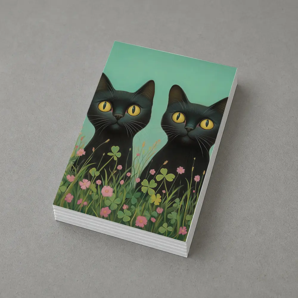 Two Black Cats Among Pink Wildflowers – Postcards