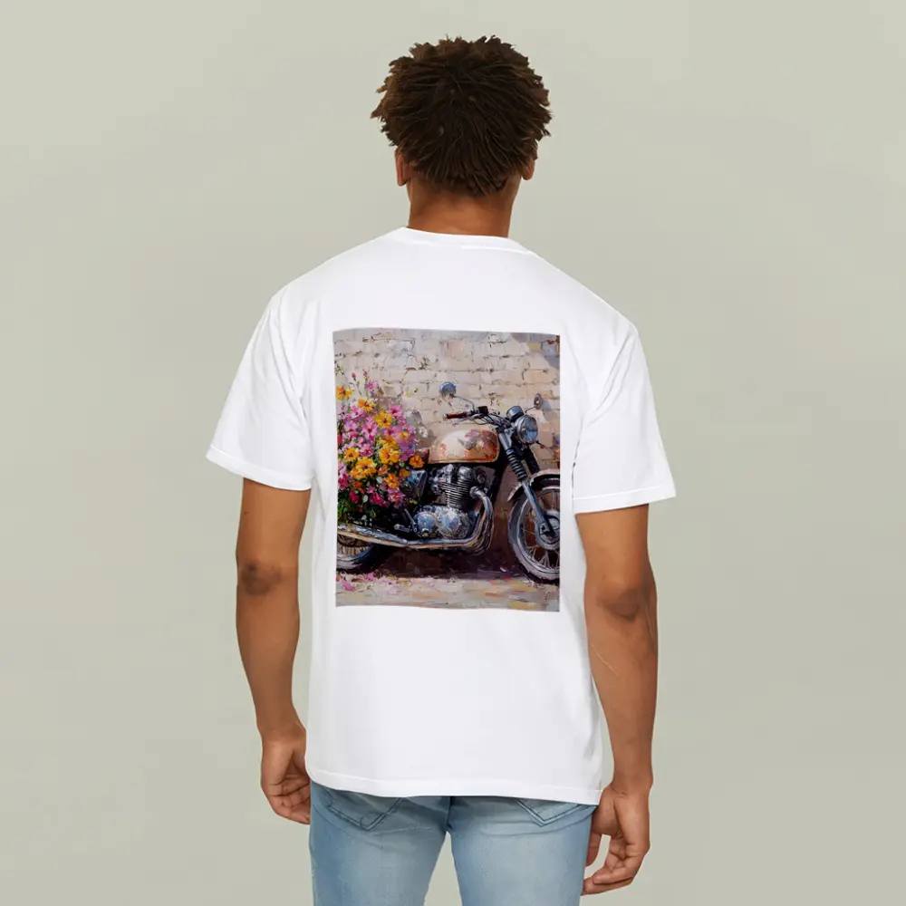 Vintage Cafe Racer Motorcycle Floral Oil Painting – T-Shirts