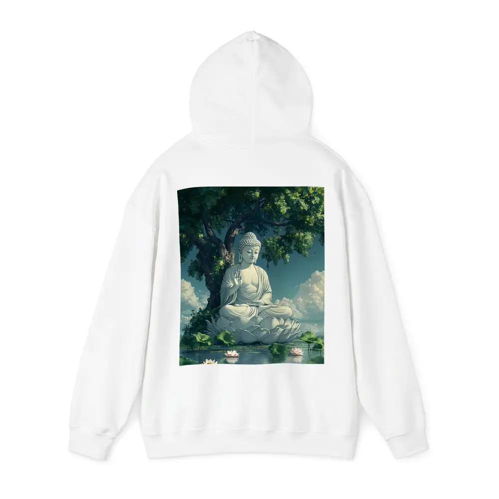 Buddha Statue Lotus Pond Serene Tree – Hoodies