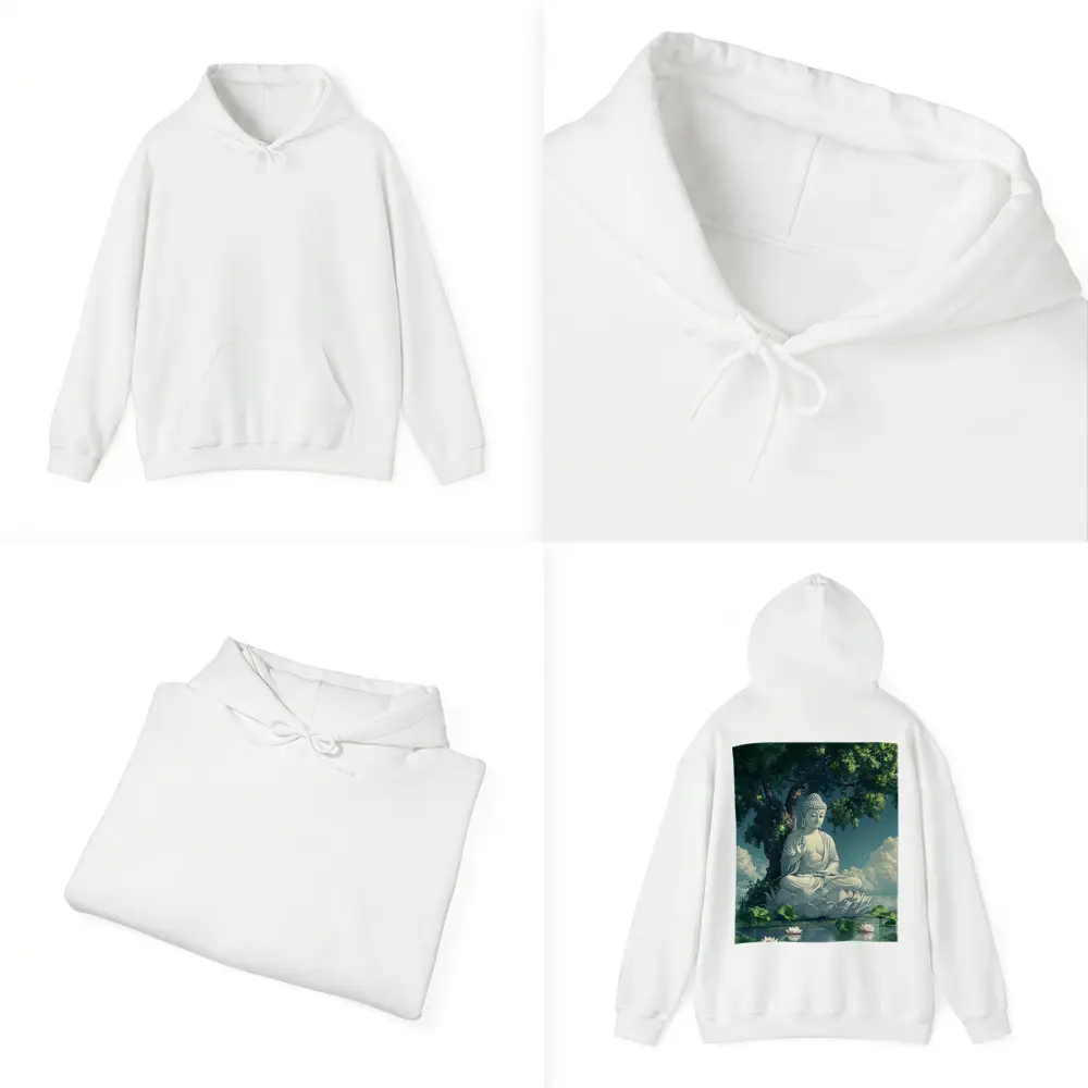 Buddha Statue Lotus Pond Serene Tree – Hoodies