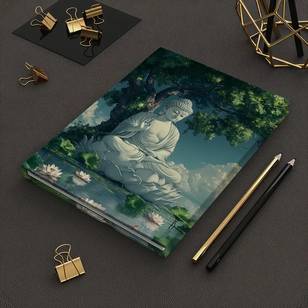 Buddha Statue Lotus Pond Serene Tree – Notebooks
