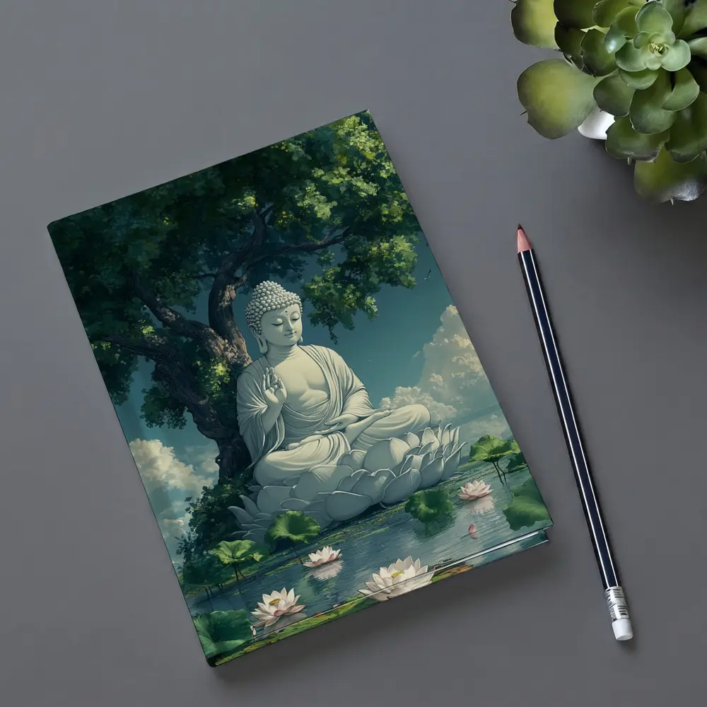 Buddha Statue Lotus Pond Serene Tree – Notebooks