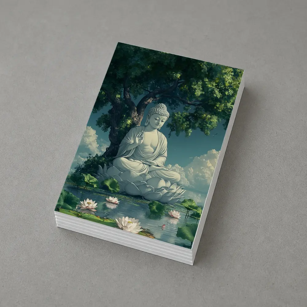 Buddha Statue Lotus Pond Serene Tree – Postcards