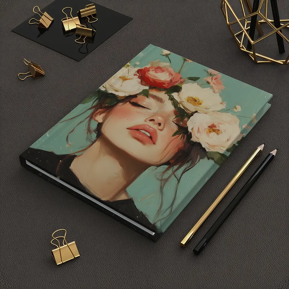 Woman With Peonies Floral Crown Painting – Notebooks