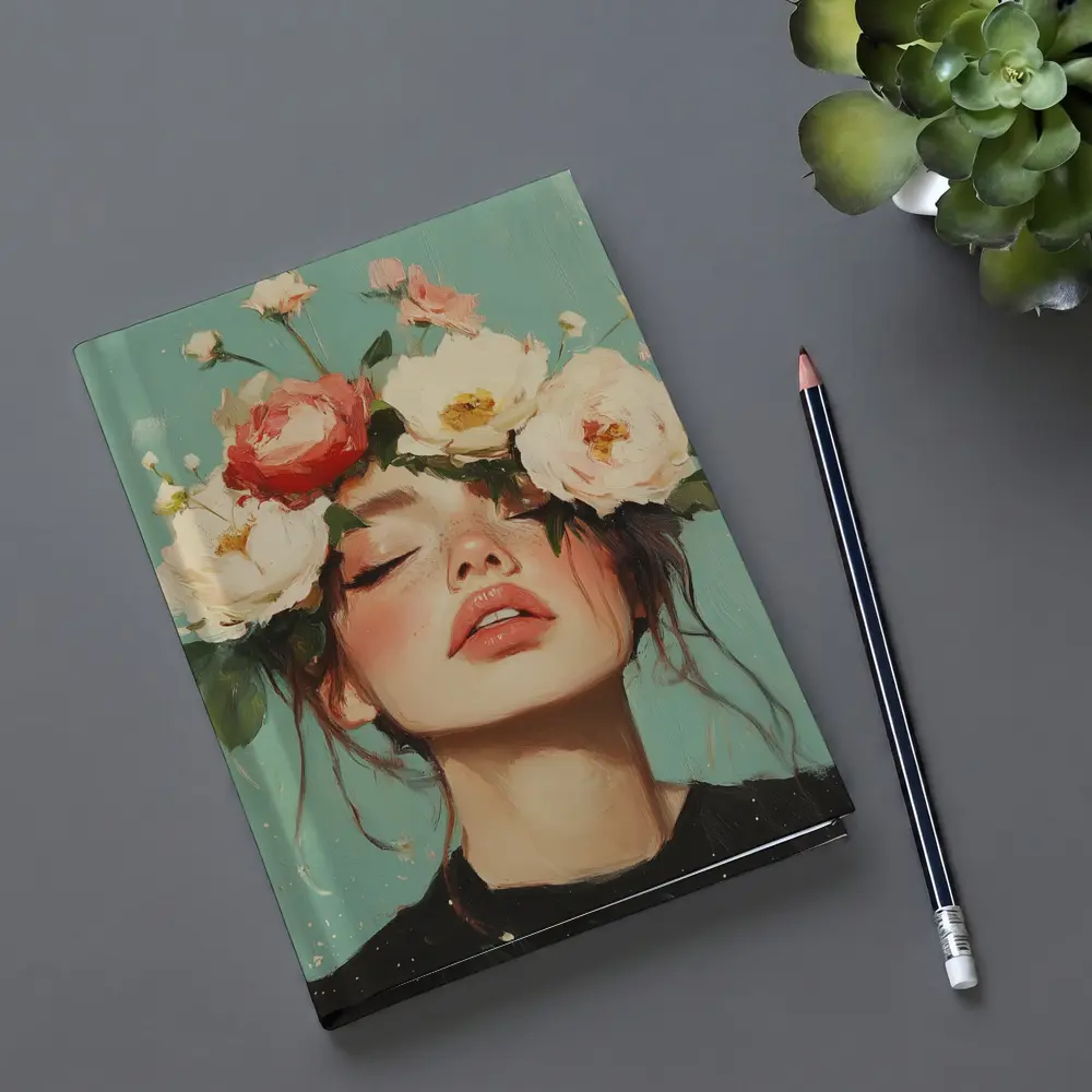 Woman With Peonies Floral Crown Painting – Notebooks