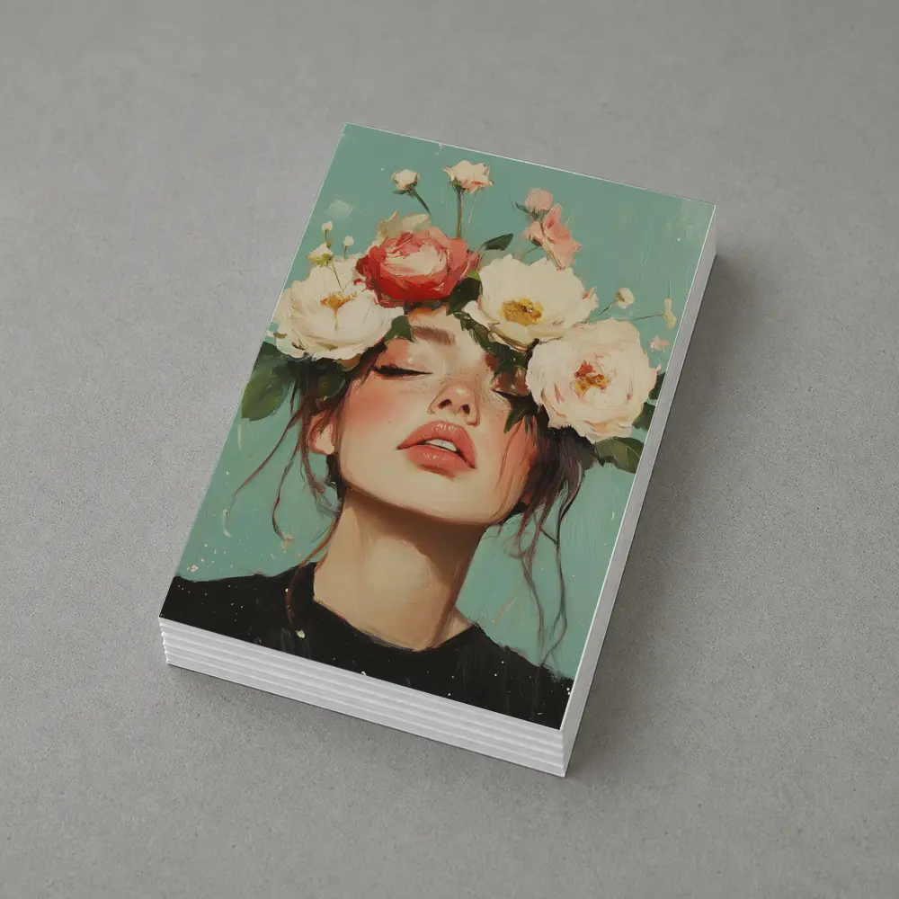 Woman With Peonies Floral Crown Painting – Postcards