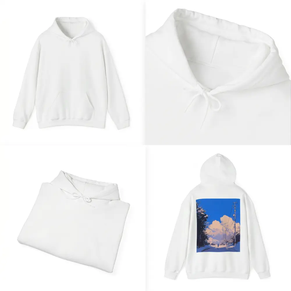 Anime Winter Road Lone Figure Blue Sky – Hoodies