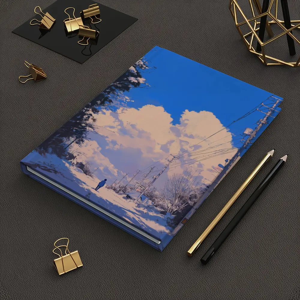 Anime Winter Road Lone Figure Blue Sky – Notebooks