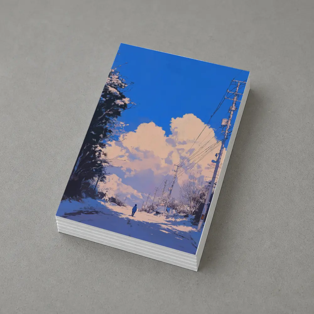 Anime Winter Road Lone Figure Blue Sky – Postcards