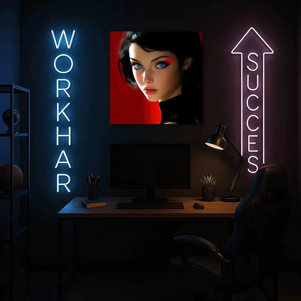 Blue Eyed Woman Red Background Digital Art – Wall Art