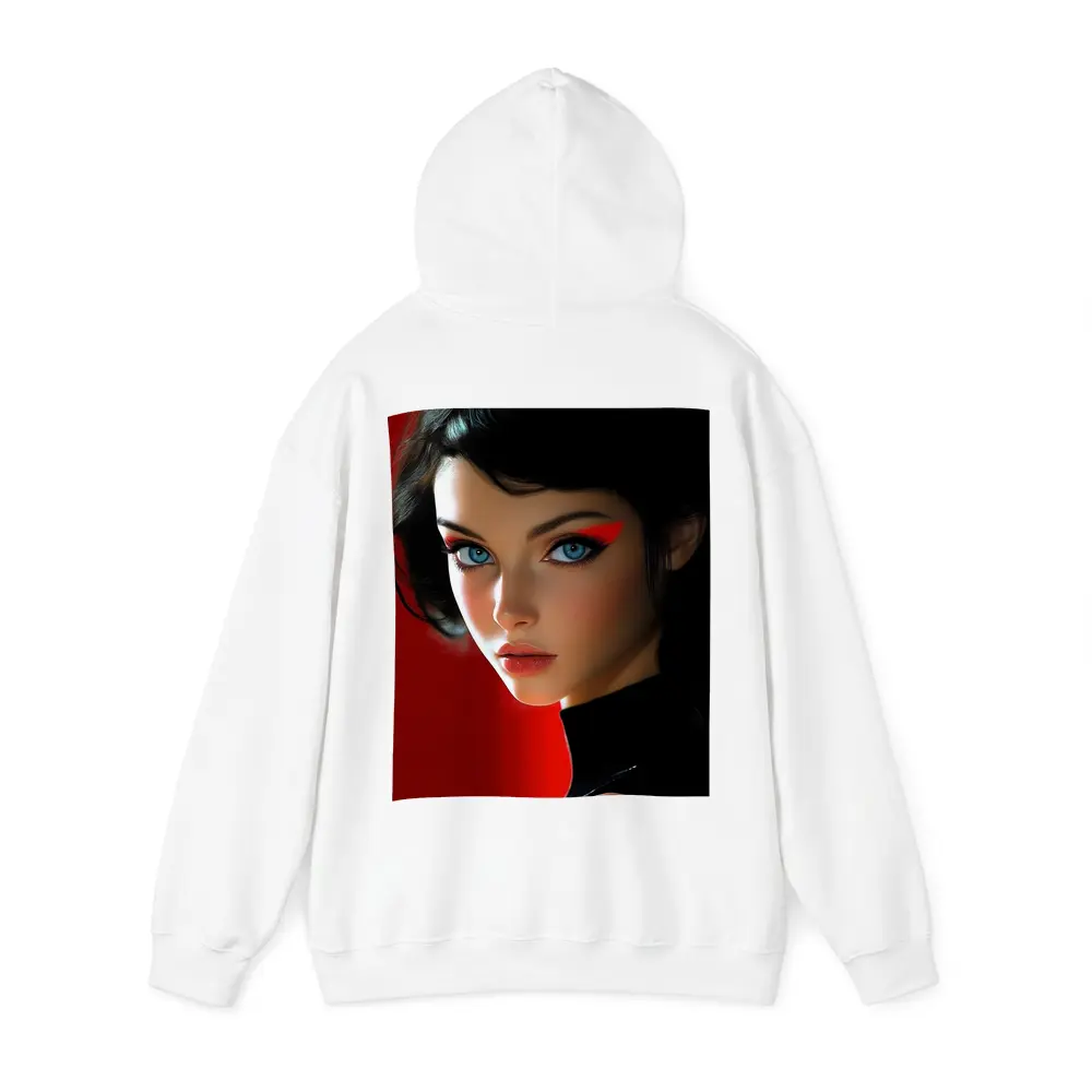Blue Eyed Woman Red Background Digital Art – Hoodies