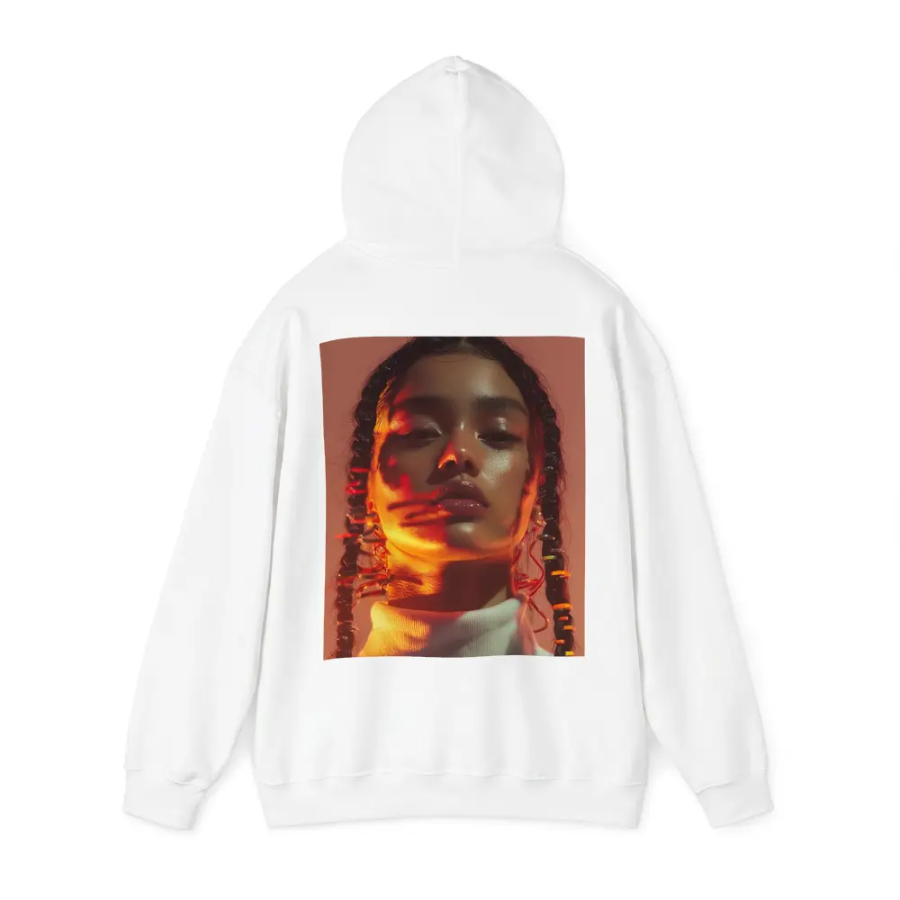 Young Woman Braids Warm Orange Glow Portrait – Hoodies