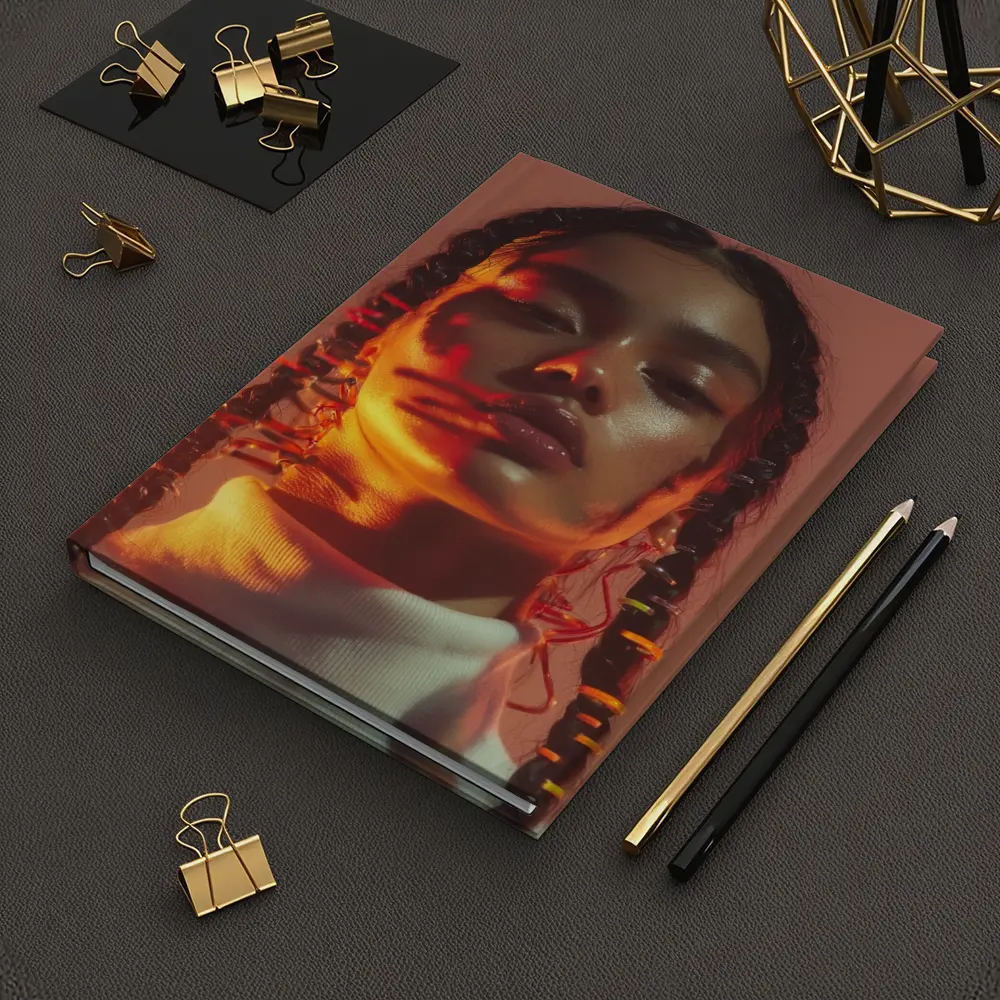 Young Woman Braids Warm Orange Glow Portrait – Notebooks