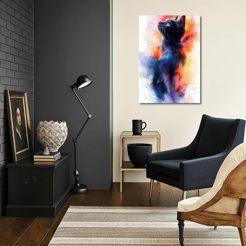Black Cat Watercolor Abstract Colorful Splash Art – Wall Art