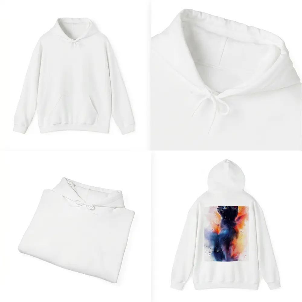 Black Cat Watercolor Abstract Colorful Splash Art – Hoodies