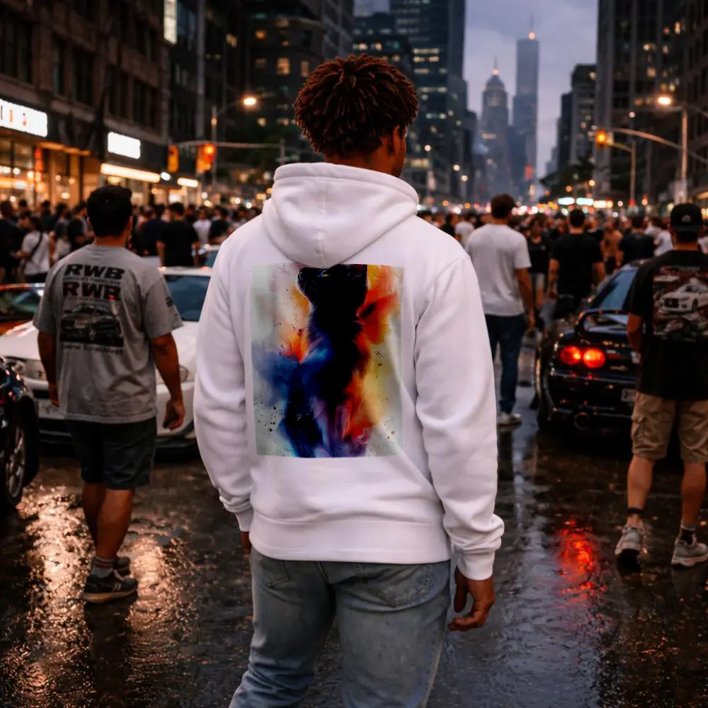 Black Cat Watercolor Abstract Colorful Splash Art – Hoodies