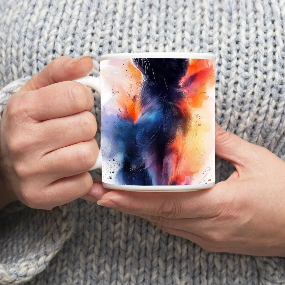 Black Cat Watercolor Abstract Colorful Splash Art – Mugs