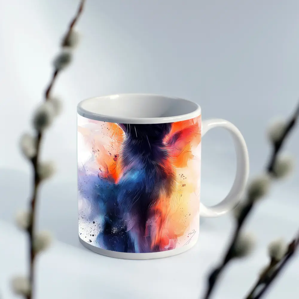 Black Cat Watercolor Abstract Colorful Splash Art – Mugs