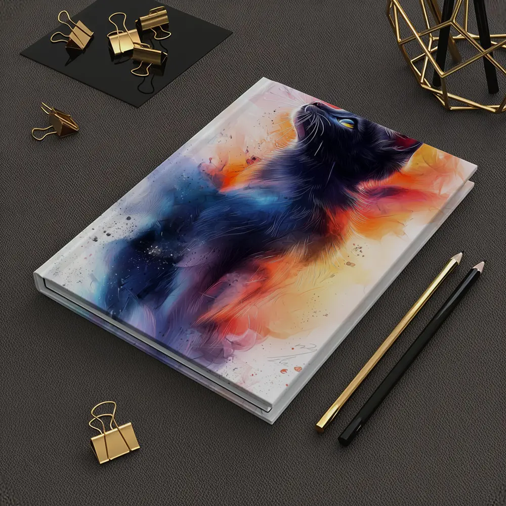 Black Cat Watercolor Abstract Colorful Splash Art – Notebooks